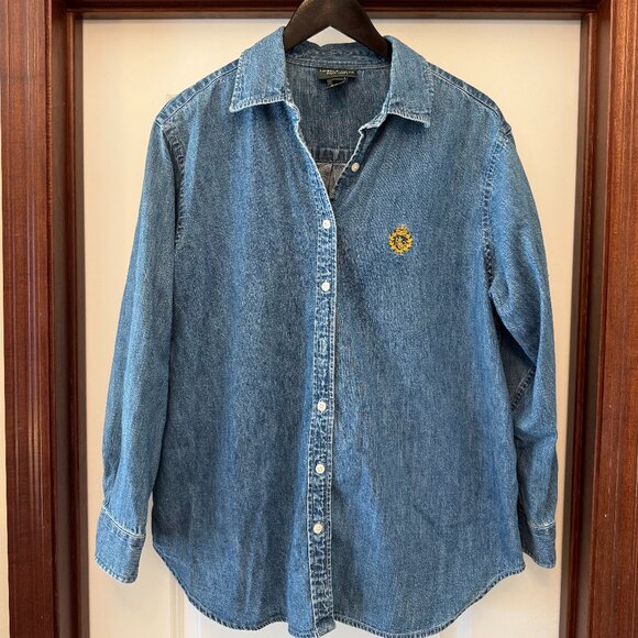 Ralph Lauren Denim Shirt Crest Logo Size 1X - Picture 1 of 5